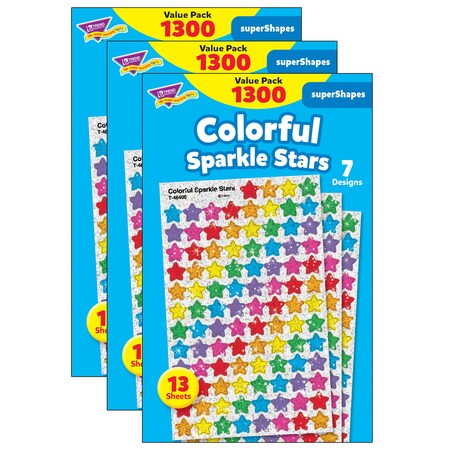 Trend Enterprises Colorful Sparkle Stars superShapes Value Pack, 1300 Per Pack, PK3 T46910